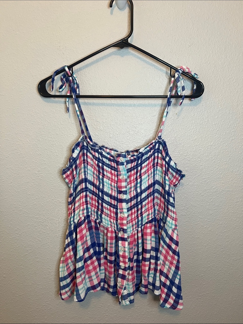 Torrid Plaid Tie Strap Tank Blue/Pink Size 1X
